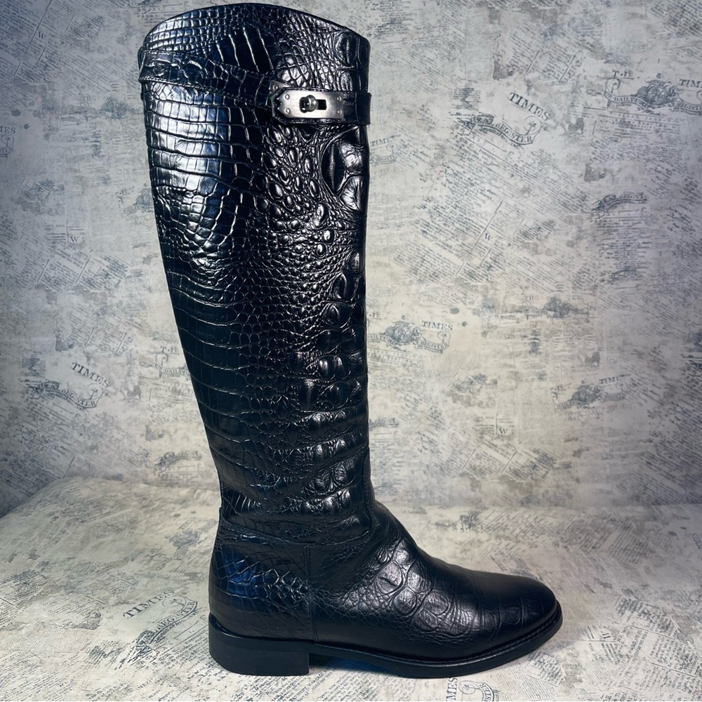 Gordana Dimitrijevic Paris Black Crocodile-Embossed Leather Boots